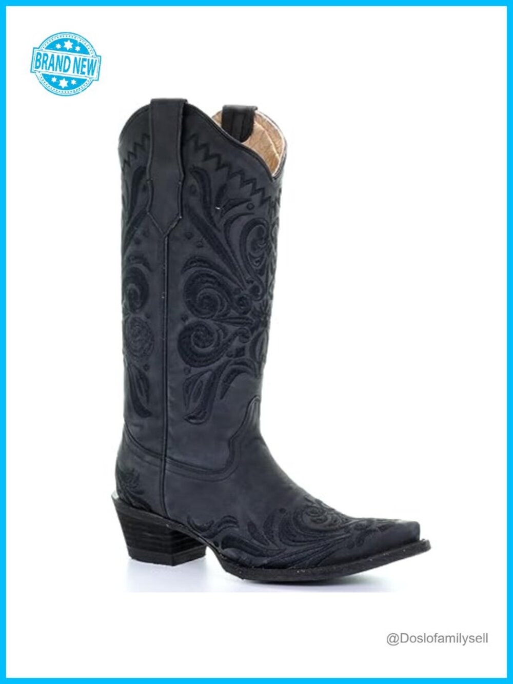 Women's Leather Western Snip Toe Mid-Calf Boots Block Heel